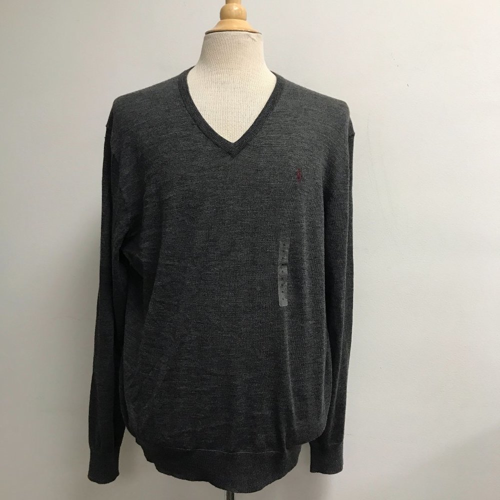 Polo Ralph Lauren charcoal gray v neck merino wool sweater CUSTOM FIT XL NWT